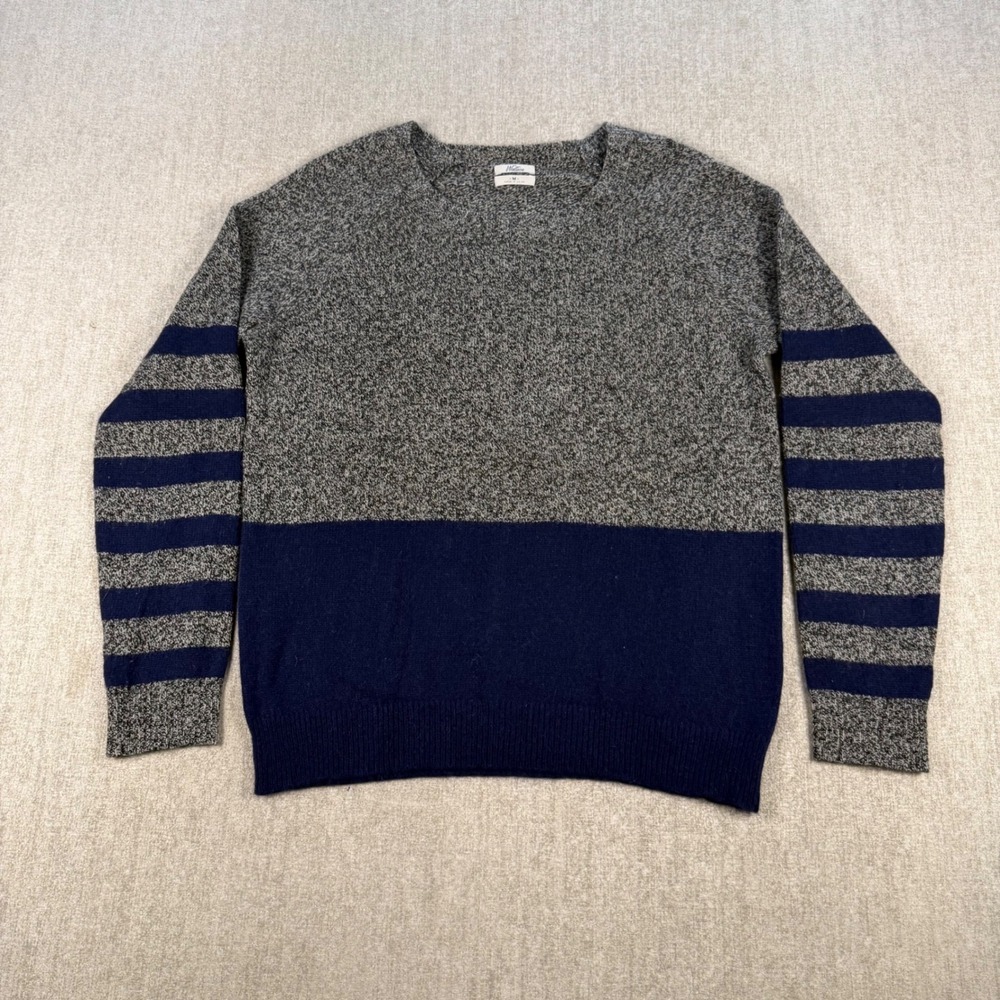 Wallace Sweater Men's M Grey Blue Merino Wool Rabbit Hair Colorblock Striped